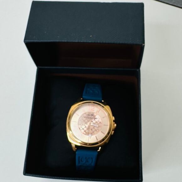 Coach Gold Mini Boyfriend Watch with Signature Blue Rubber Band - Picture 11 of 16